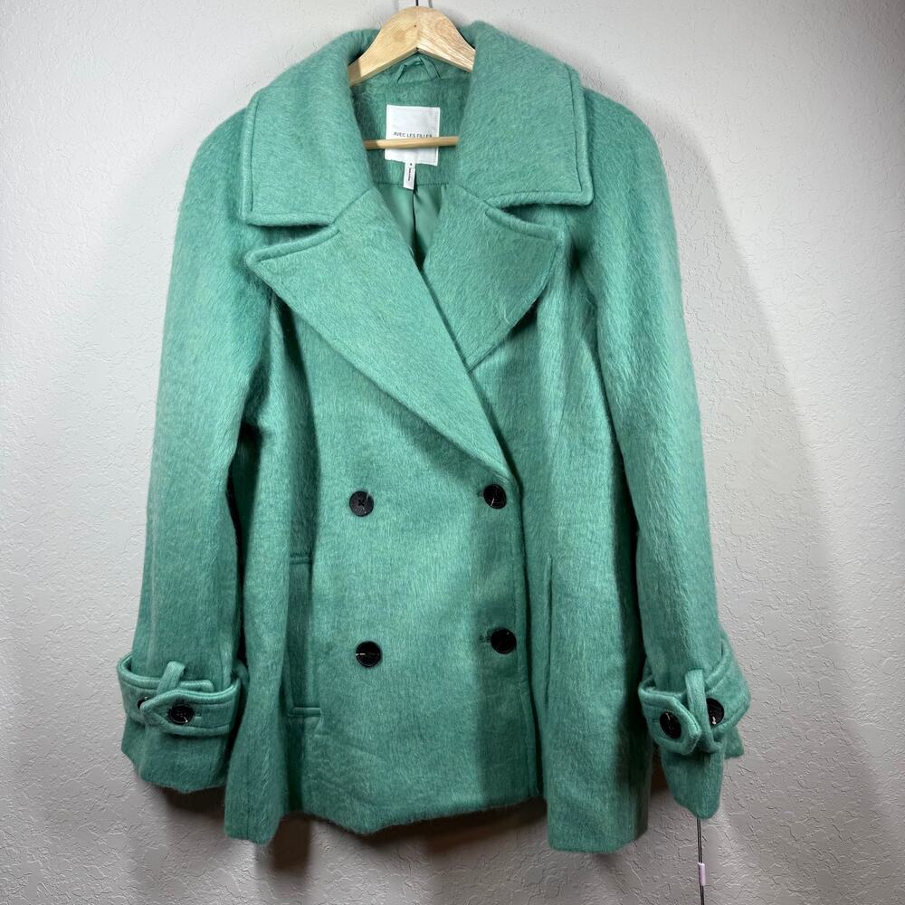 Avec Les‎ Filles Women's Fuzzy Teal Green Peacoat Size S NEW